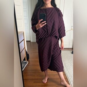 Issey Miyake Polyester Pleated Knit Top and Culottes Bottom Set purple size M